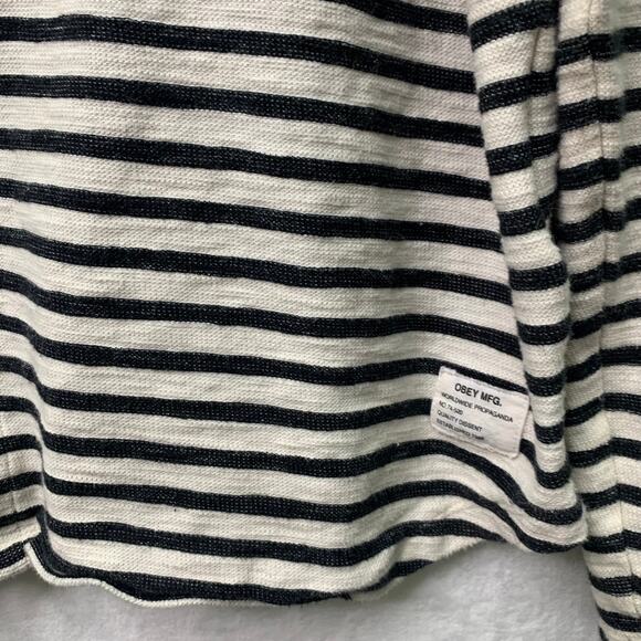 Obey Womens XL Black and White Striped Button Front Cardigan Long Sleeves - Picture 7 of 7